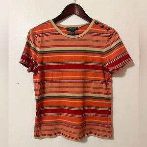 Ralph Lauren Women’s 100% Cotton Striped Short Sleeve T-Shirt Tee